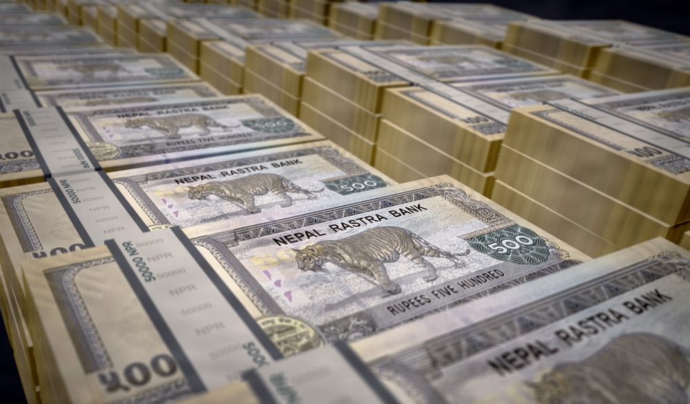 Nepali Rupee 500 banknotes: 3D illustration of mass money printing